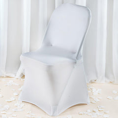 Premium Spandex Chair Cover with Foot Pockets for Folding Chairs White - Stretch Fitted 220GSM Fabric for Weddings & Gatherings