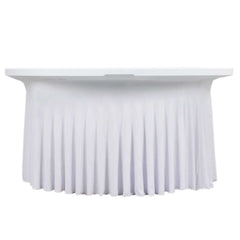 Spandex Round 6ft Table Skirt White with Wavy Skirt-Like Effect Stylish Table Cover for Weddings, Banquets & Trade Shows