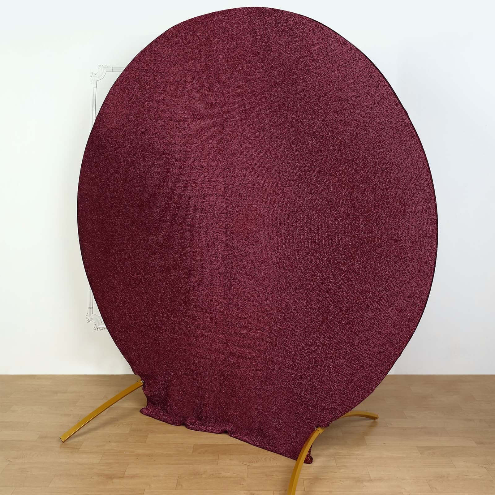 7.5ft Burgundy Metallic Shimmer Tinsel Spandex Round Wedding Arch Cover, 2-Sided Photo Backdrop