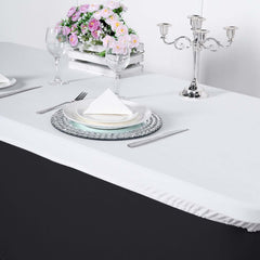 Spandex Rectangle 96"x30" Tablecloth Top Cover White - Stretchy, Wrinkle Free & Fitted Table Topper