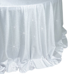 Scuba Round Tablecloth 132″ White with Rhinestone Accents – Seamless, Wrinkle-Free, Stain-Resistant Event Linen