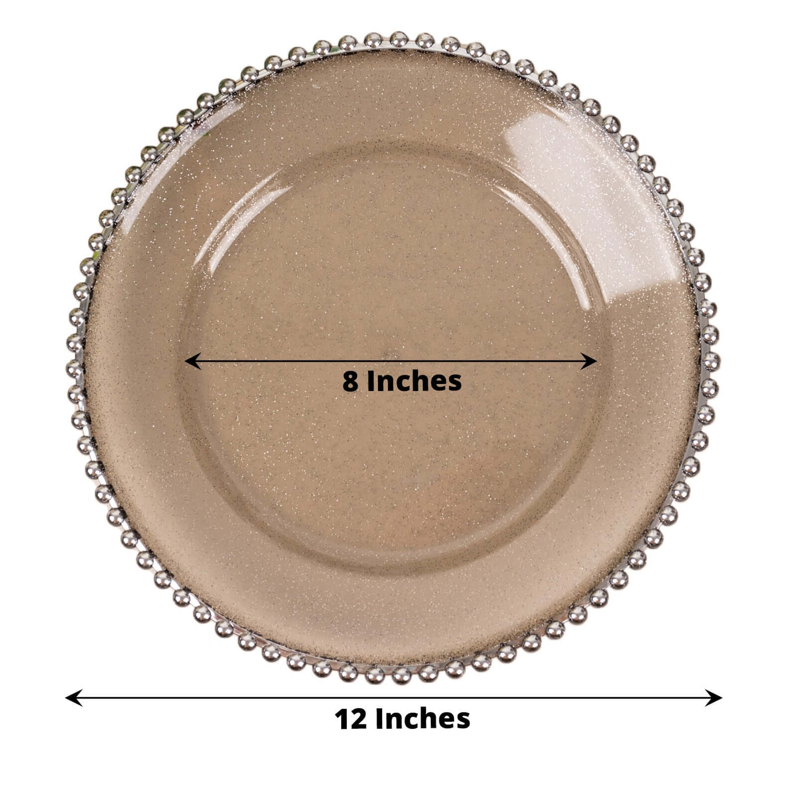 6-Pack Acrylic Round Charger Plates 13" in Transparent Black Silver Glittered with Beaded Rim, Decorative Dinner Party Charger Tableware