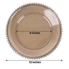 6-Pack Acrylic Round Charger Plates 13" in Transparent Black Silver Glittered with Beaded Rim, Decorative Dinner Party Charger Tableware