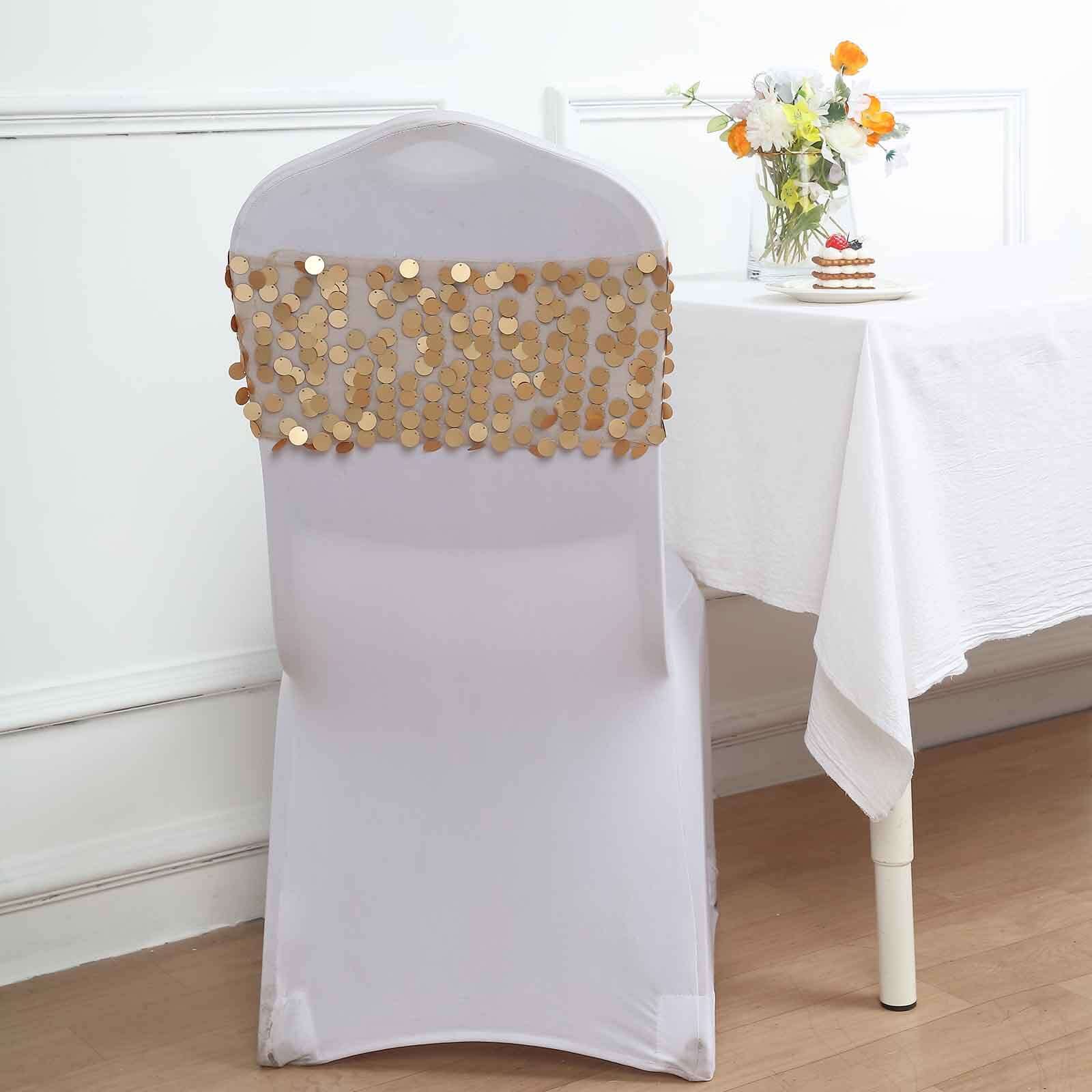 5 Pack Big Payette Sequin 13"x10" Chair Sash Bands Matte Champagne - Stylish Glittering Decor for Weddings & Gatherings