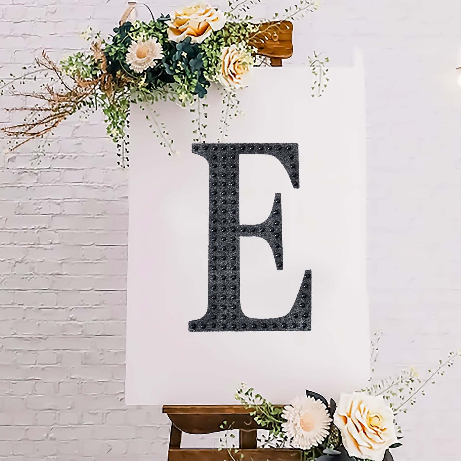 Decorative Rhinestone Alphabet "E" Letter Stickers, Glitter Adhesive Craft Letters Black DIY Sparkle Embellishments 8"