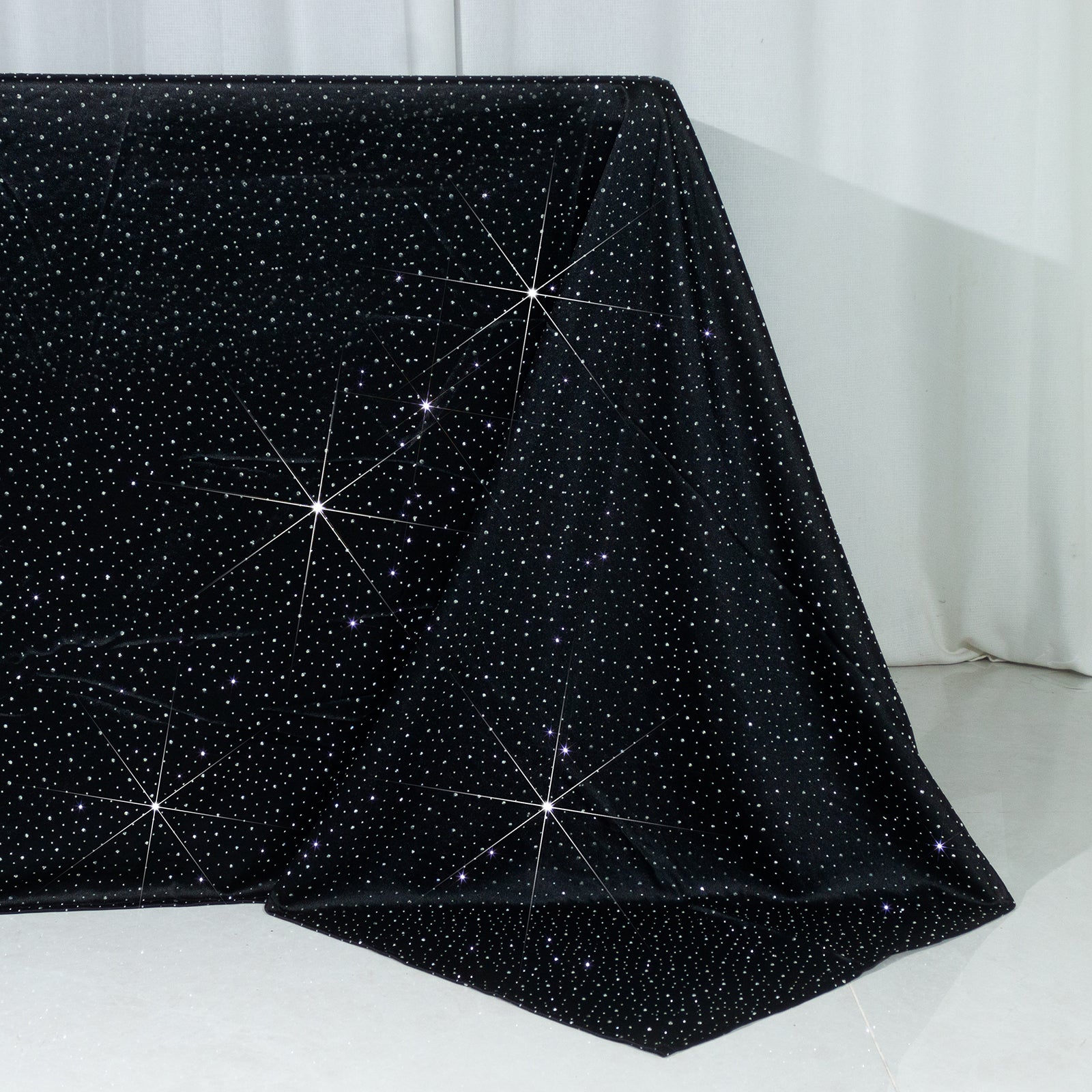 Scuba Rectangular Tablecloth 90"×156" Black with Rhinestone Accents – Seamless, Wrinkle-Free, Stain-Resistant Event Linen