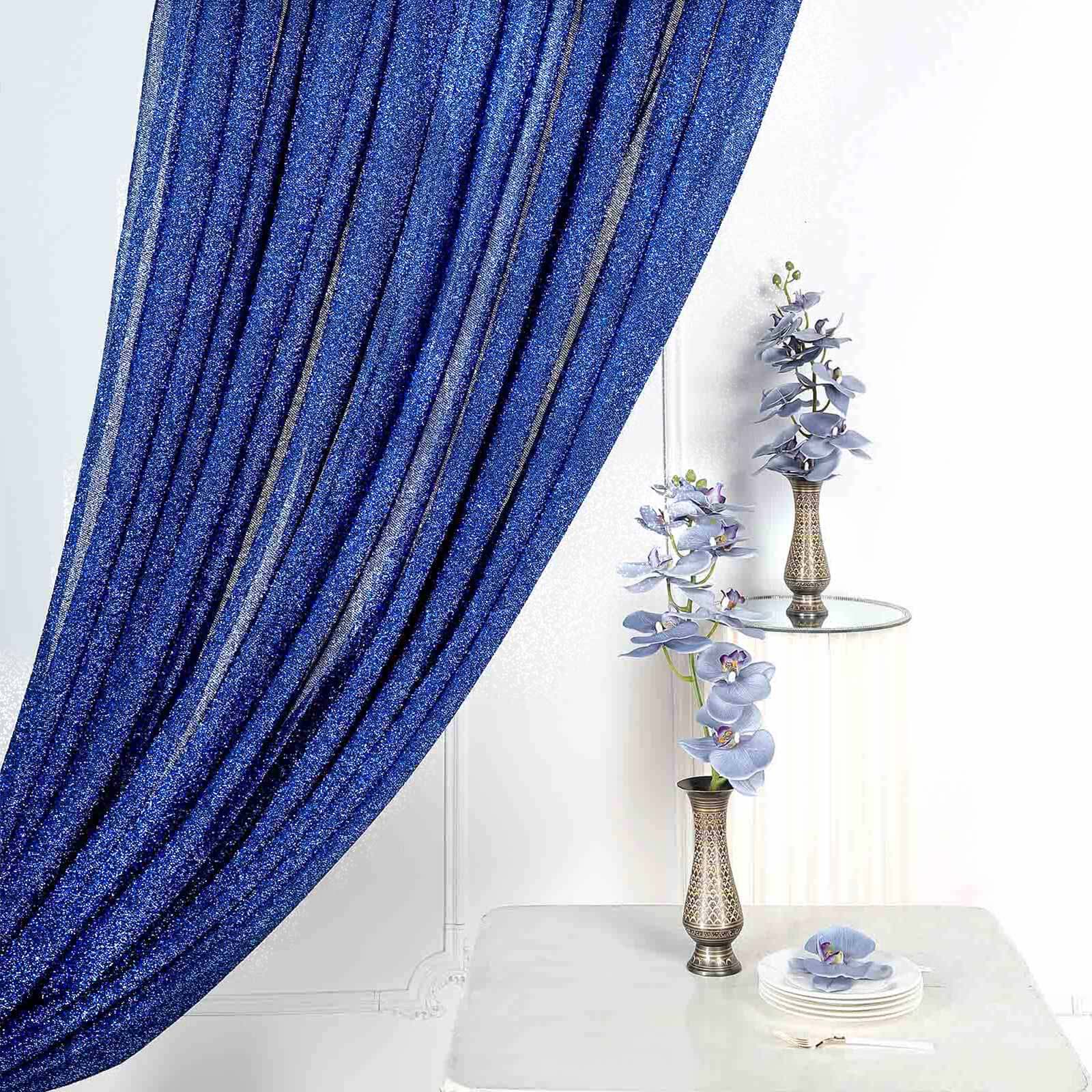 20ftx10ft Royal Blue Metallic Shimmer Tinsel Event Curtain Drapes, Backdrop Event Panel