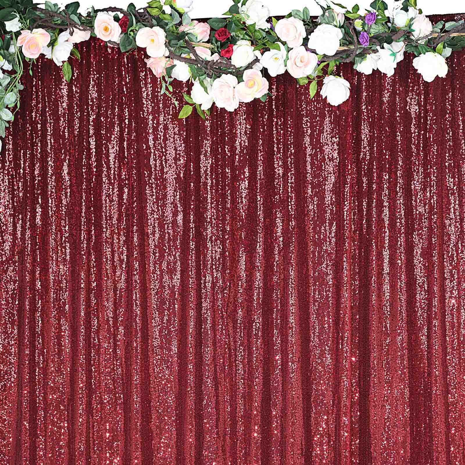 8ftx8ft Burgundy Sequin Event Curtain Drapes, Backdrop Event Panel