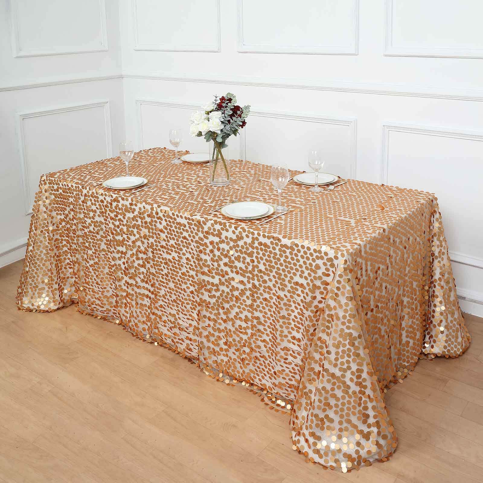 Sequin 90"x156" Rectangle Tablecloth Matte Champagne - Seamless Big Payette Table Cover