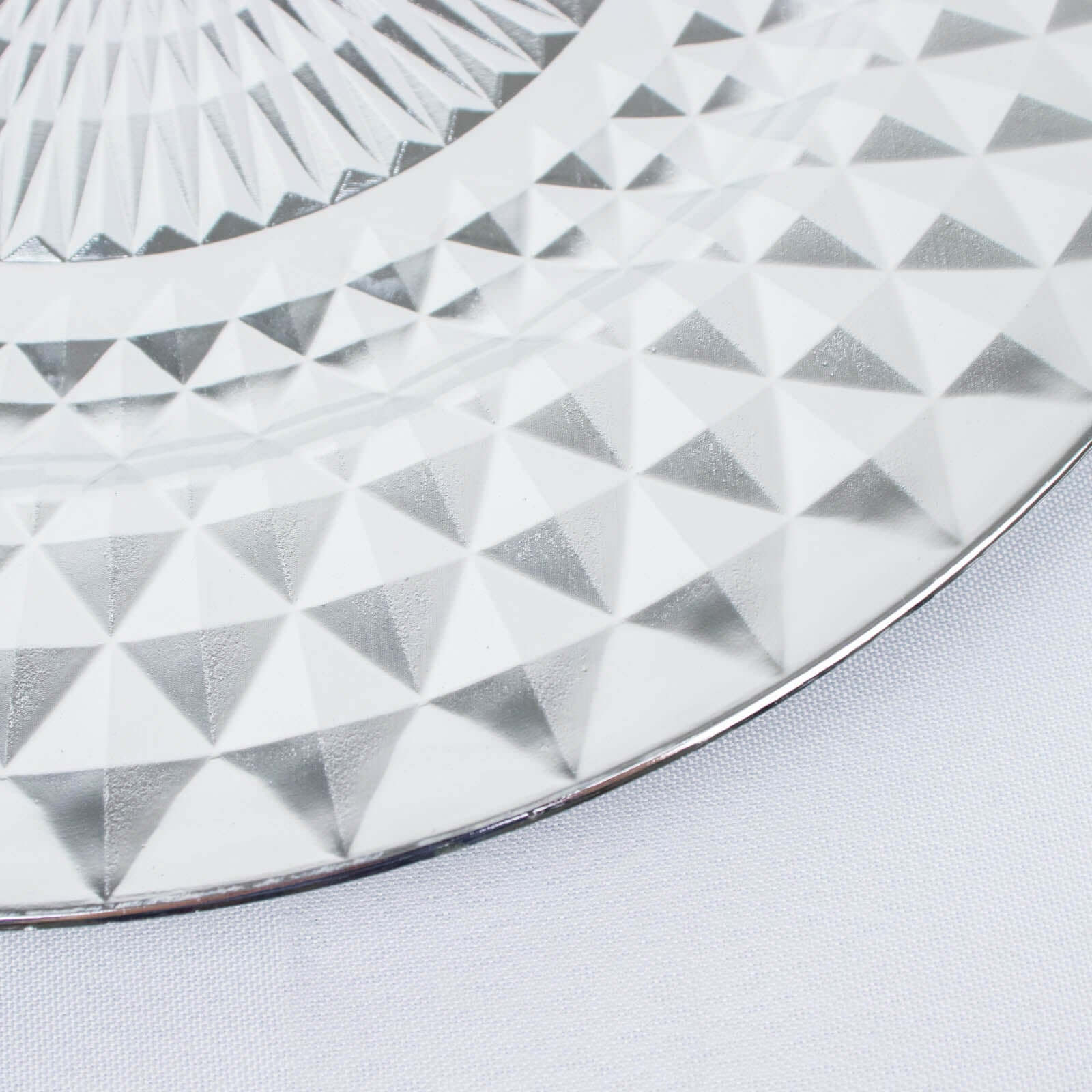 6-Pack Plastic Round Charger Plates 13" in Silver with Diamond Pattern, Sparkling Disposable Dinner Charger Tableware