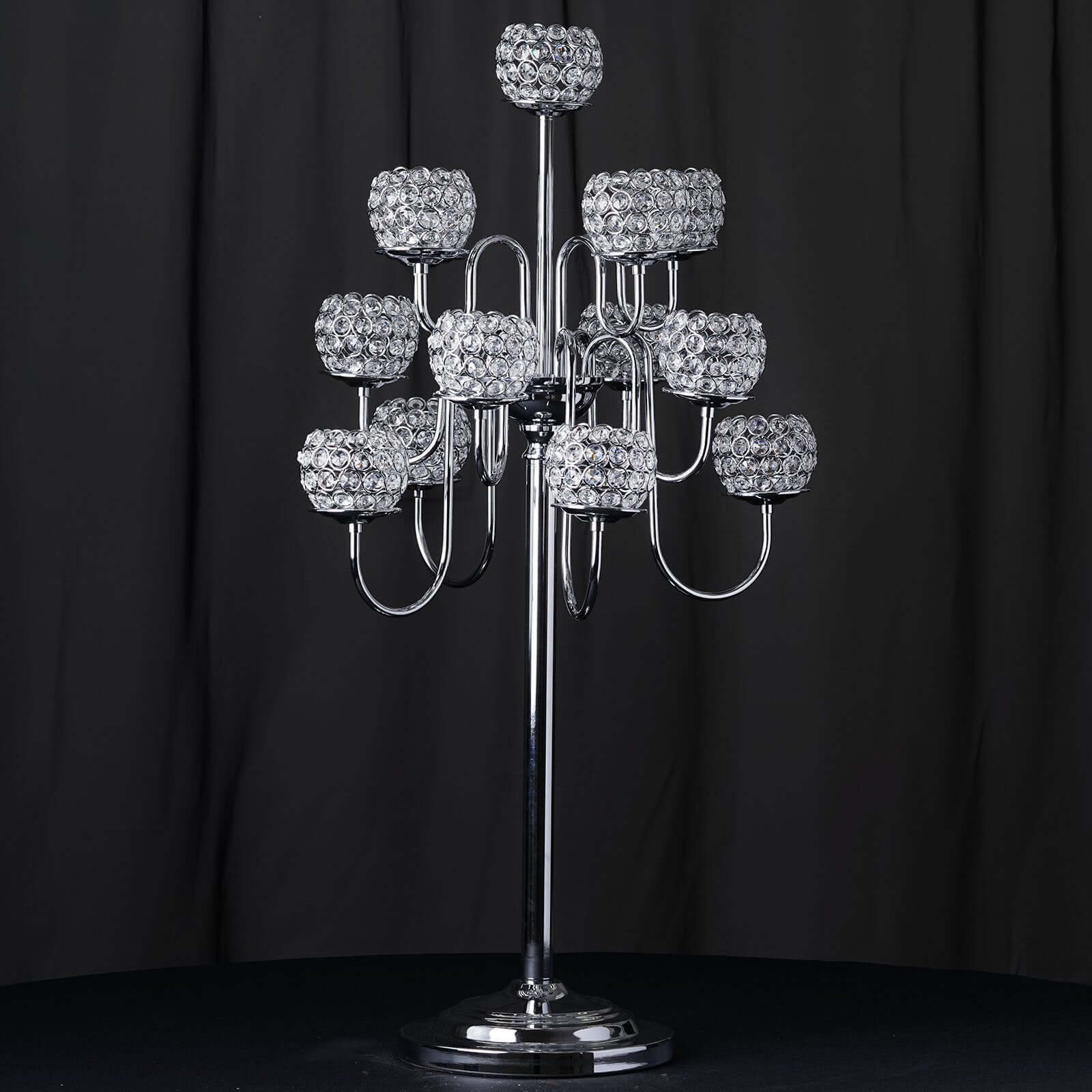 Metal Crystal Beaded Candelabra Silver 13 Arm Design - Table Centerpiece for Events 40"