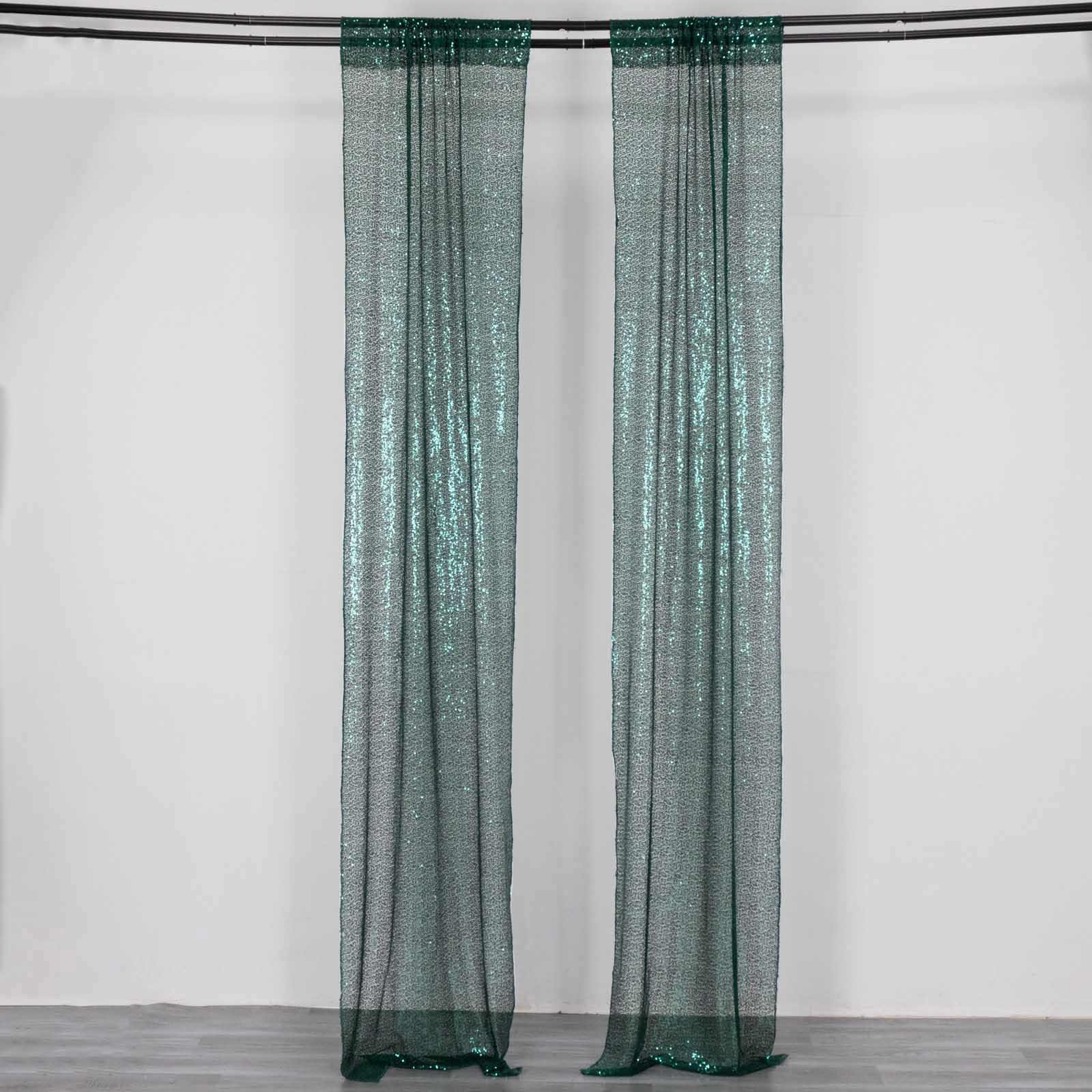 2 Pack Hunter Emerald Green Sequin Event Curtain Drapes with Rod Pockets, Seamless Backdrop Event Panels - 8ftx2ft