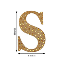 Decorative Rhinestone Alphabet "S" Letter Stickers, Glitter Adhesive Craft Letters Gold DIY Sparkle Embellishments 8"