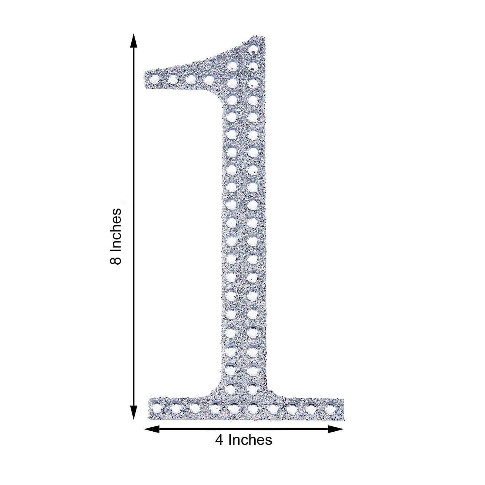 Decorative Rhinestone Number "1" Stickers, Glitter Adhesive Craft Numbers Silver DIY Sparkle Embellishments 8"