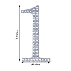 Decorative Rhinestone Number "1" Stickers, Glitter Adhesive Craft Numbers Silver DIY Sparkle Embellishments 8"
