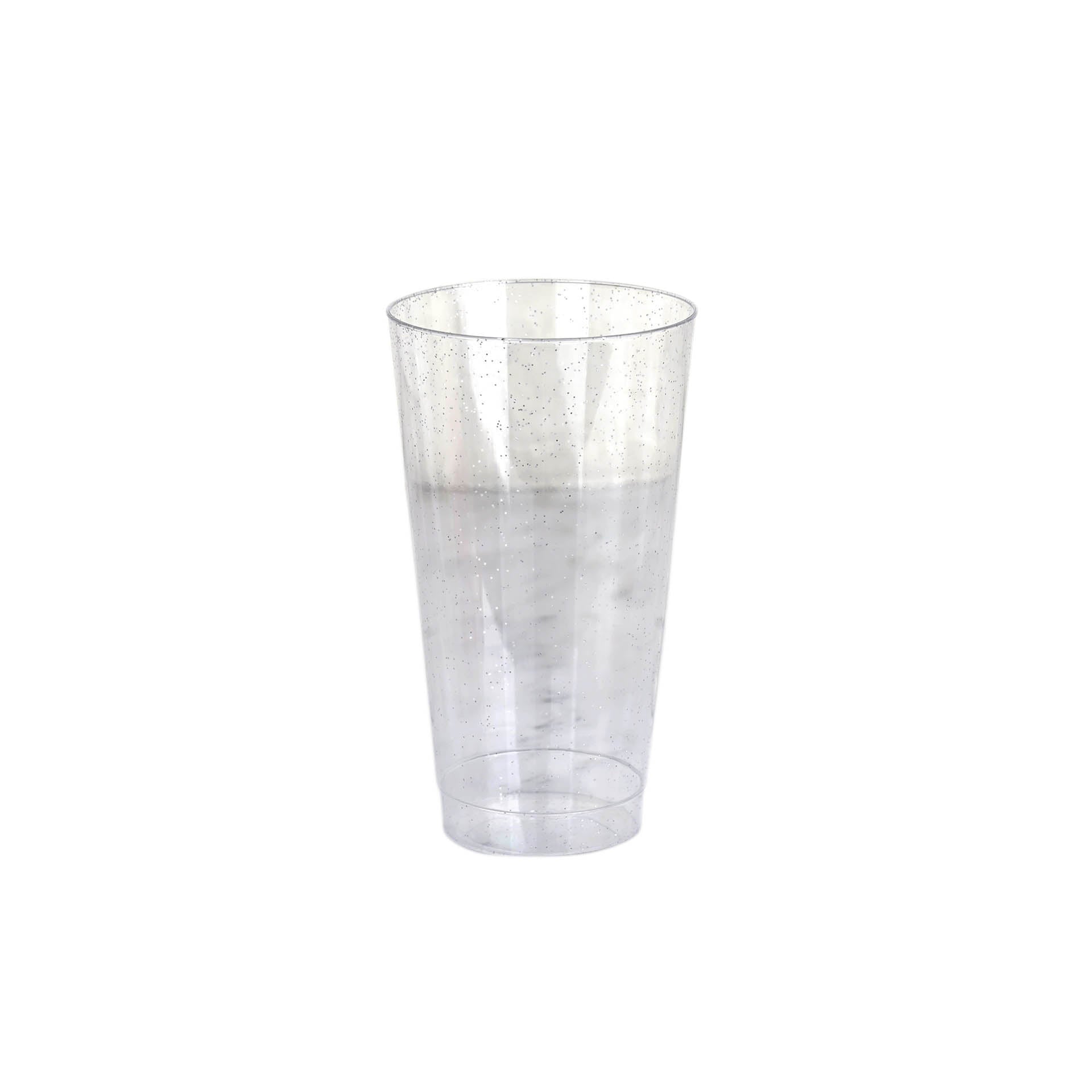 12-Pack Plastic Party Cups Clear Silver Glitter - Durable Disposable Tumblers for Drinks 17oz 6"