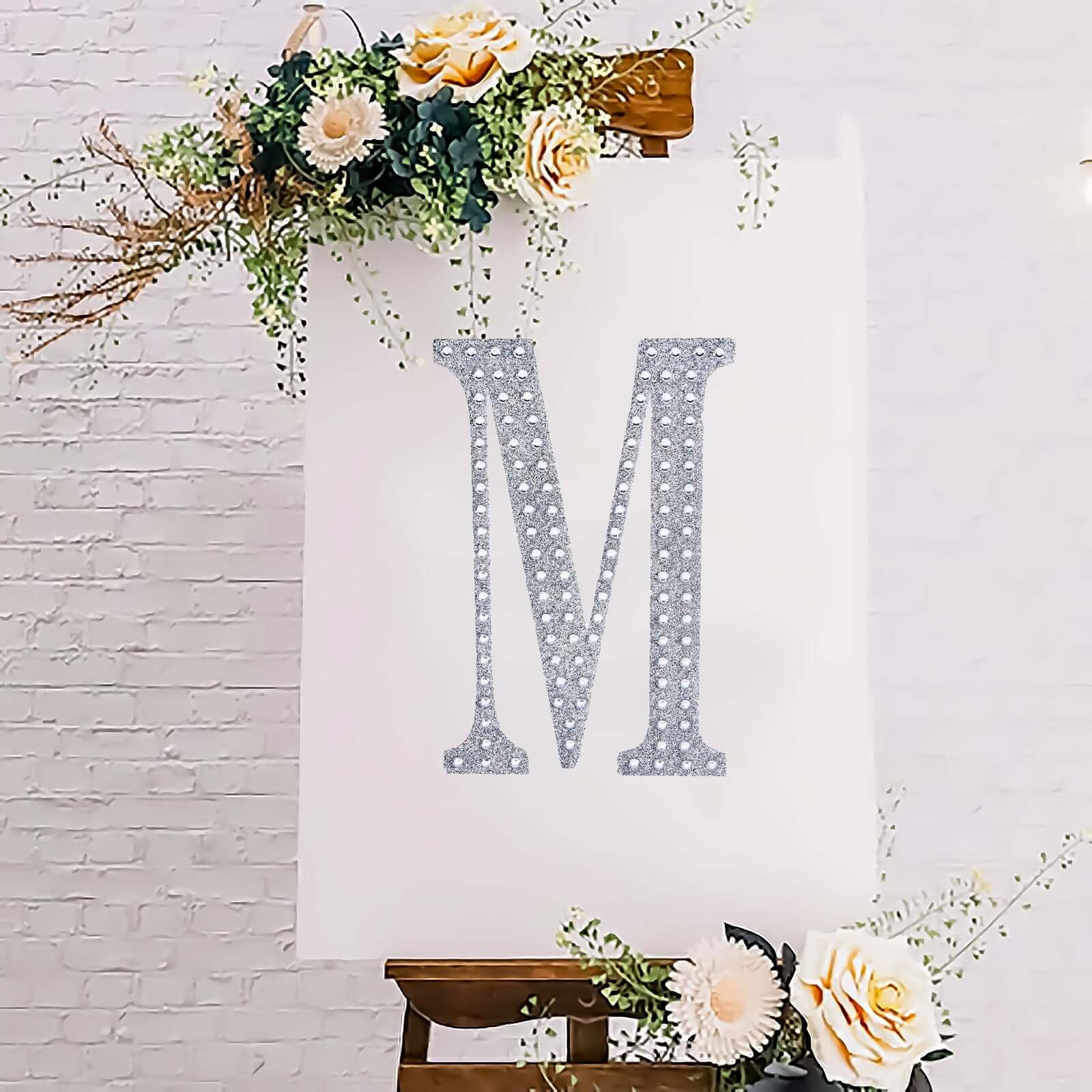 Decorative Rhinestone Alphabet "M" Letter Stickers, Glitter Adhesive Craft Letters Silver DIY Sparkle Embellishments 8"
