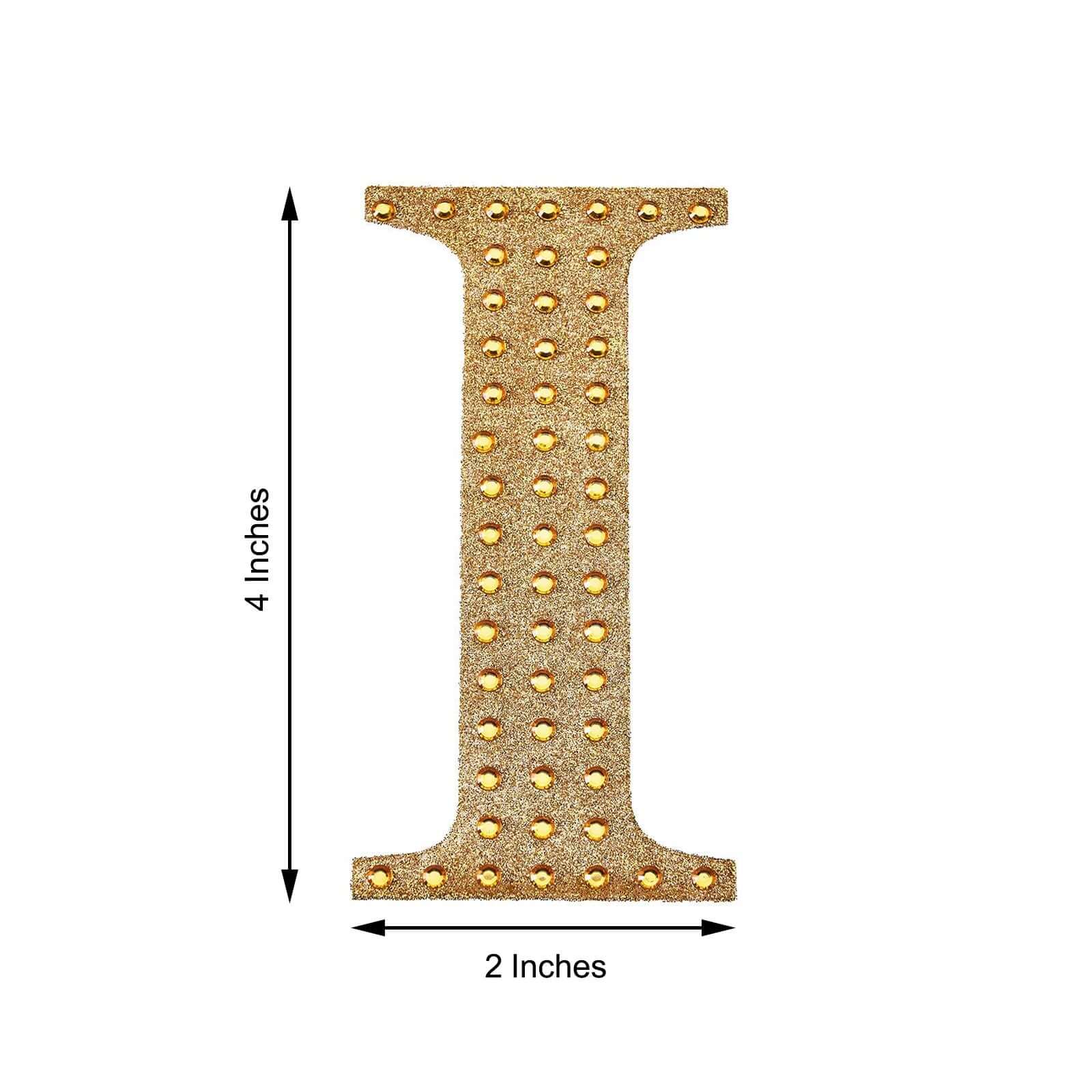 Decorative Rhinestone Alphabet "I" Letter Stickers, Glitter Adhesive Craft Letters Gold DIY Sparkle Embellishments 4"
