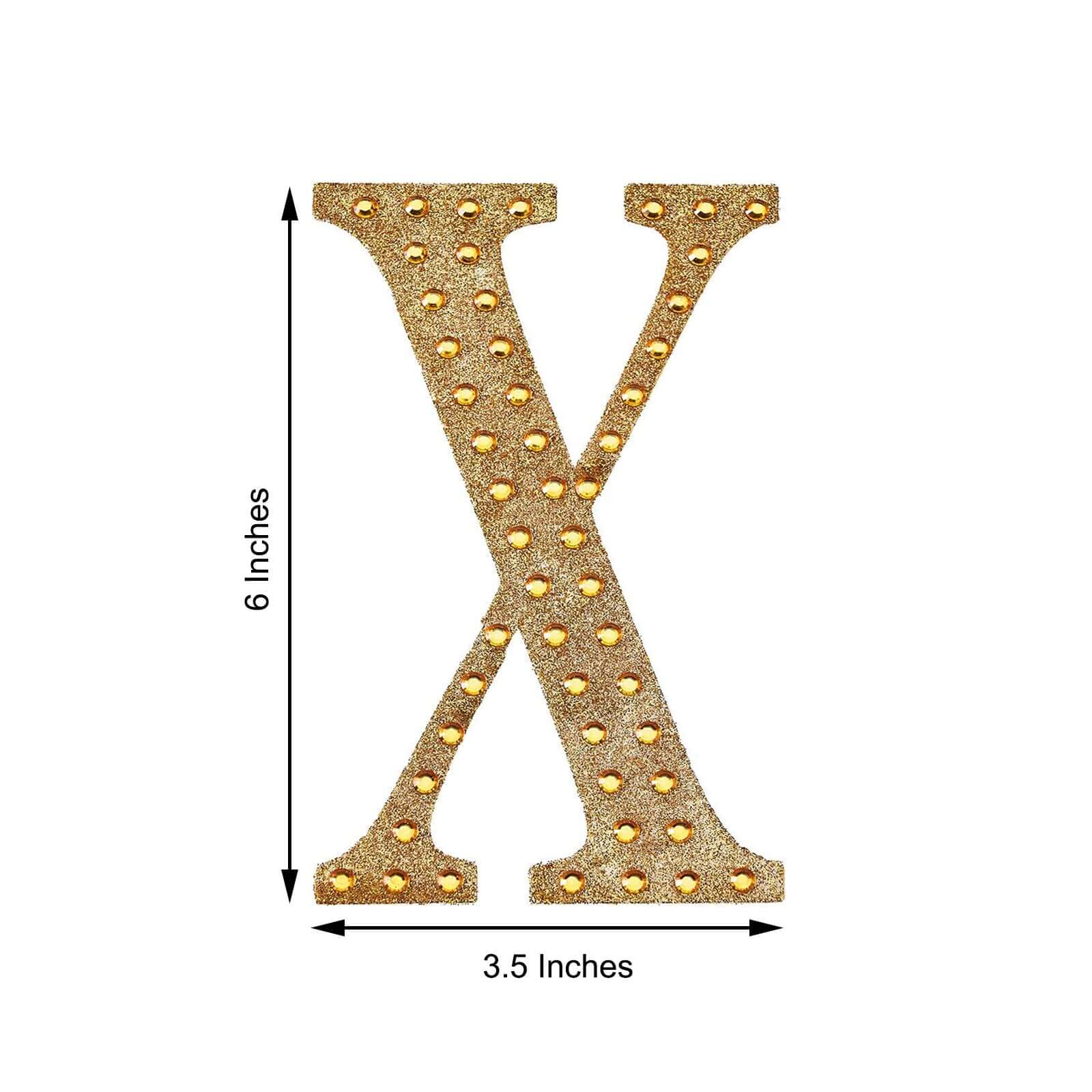 Decorative Rhinestone Alphabet "X" Letter Stickers, Glitter Adhesive Craft Letters Gold DIY Sparkle Embellishments 6"