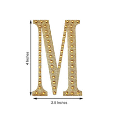 Decorative Rhinestone Alphabet "M" Letter Stickers, Glitter Adhesive Craft Letters Gold DIY Sparkle Embellishments 4"