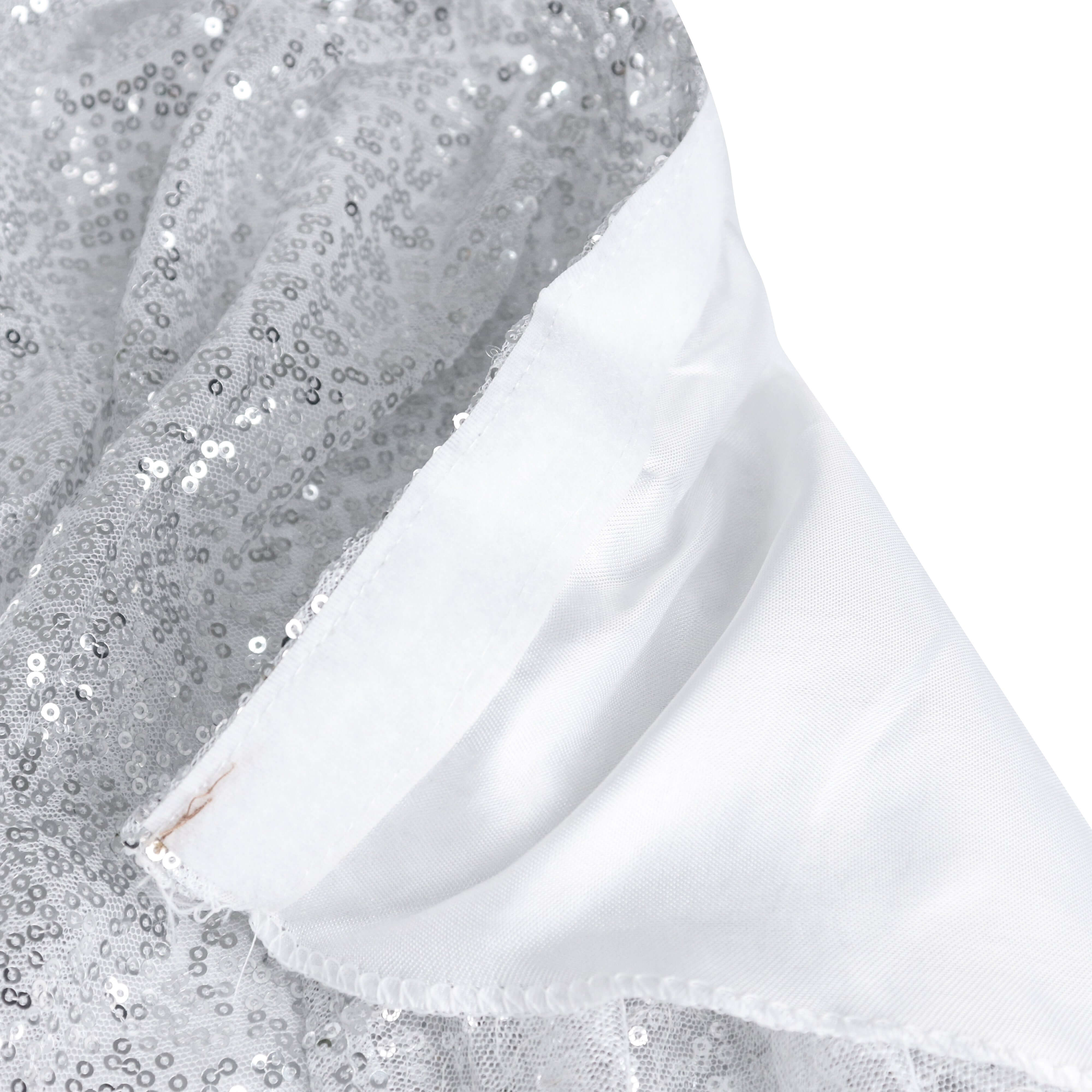 Sequin 17ft Table Skirt Silver - Pleated Satin With Top Velcro Strip