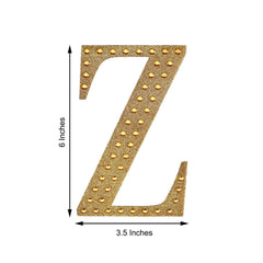 Decorative Rhinestone Alphabet "Z" Letter Stickers, Glitter Adhesive Craft Letters Gold DIY Sparkle Embellishments 6"
