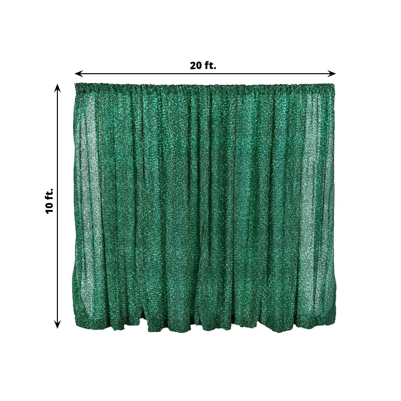 20ftx10ft Hunter Emerald Green Metallic Shimmer Tinsel Event Curtain Drapes, Backdrop Event Panel