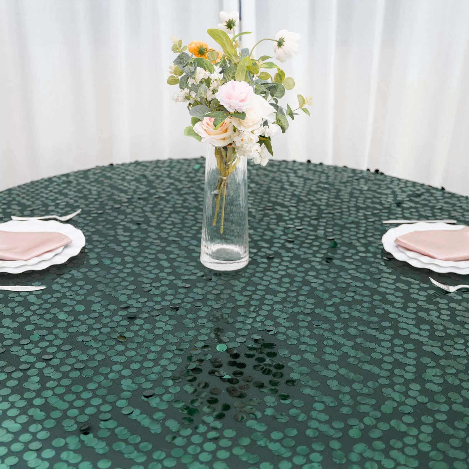 Sequin 72"x72" Table Overlay Square Tablecloth Hunter Emerald Green - Big Payette Table Cover