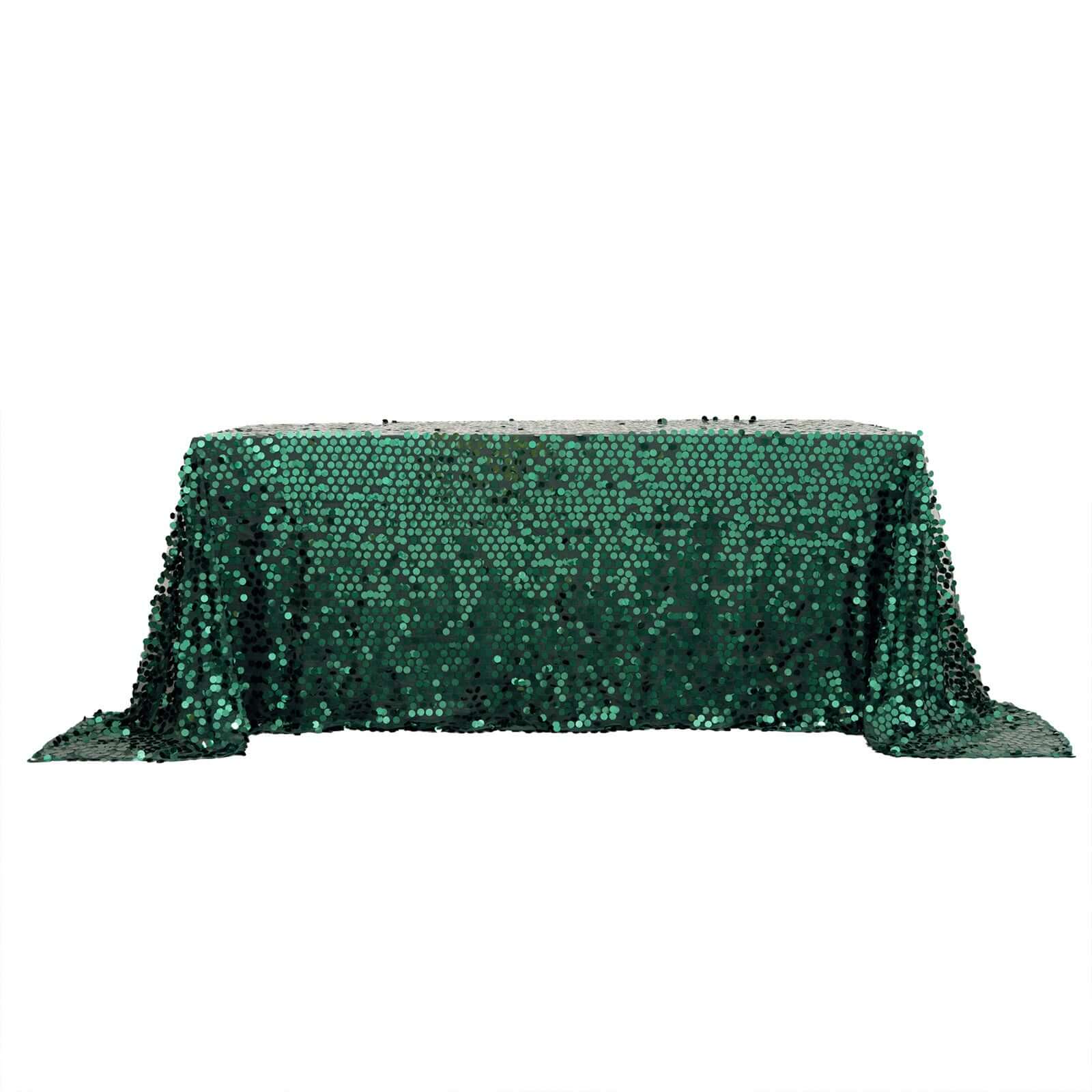 Sequin 90"x132" Rectangle Tablecloth Hunter Emerald Green - Seamless Big Payette Table Cover