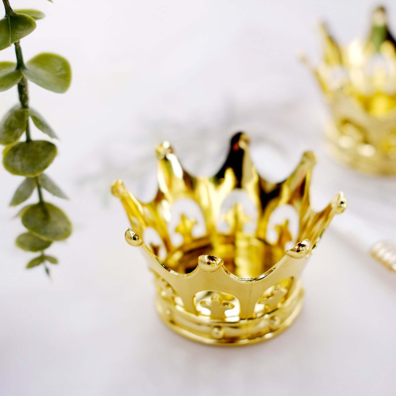 12-Pack Fillable Mini Crown Candy Container Gold - Regal Baby Shower Candy Treat Favor Containers 3"