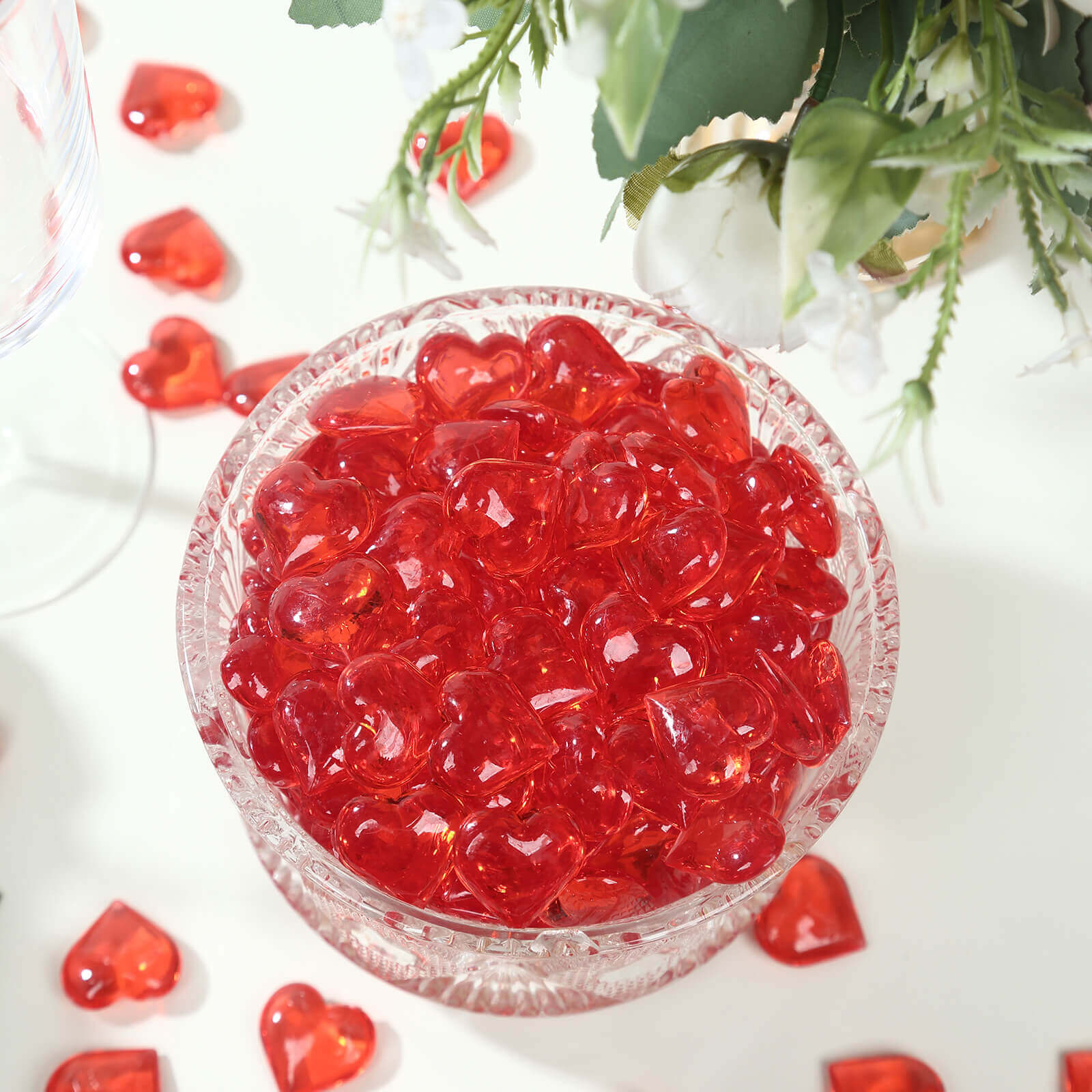 250 Pcs Acrylic Heart Diamond Gems Red Vase Fillers - Romantic Translucent Table Scatters for Valentine's Day & Events