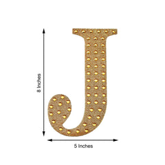 Decorative Rhinestone Alphabet "J" Letter Stickers, Glitter Adhesive Craft Letters Gold DIY Sparkle Embellishments 8"