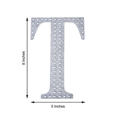 Decorative Rhinestone Alphabet "T" Letter Stickers, Glitter Adhesive Craft Letters Silver DIY Sparkle Embellishments 8"