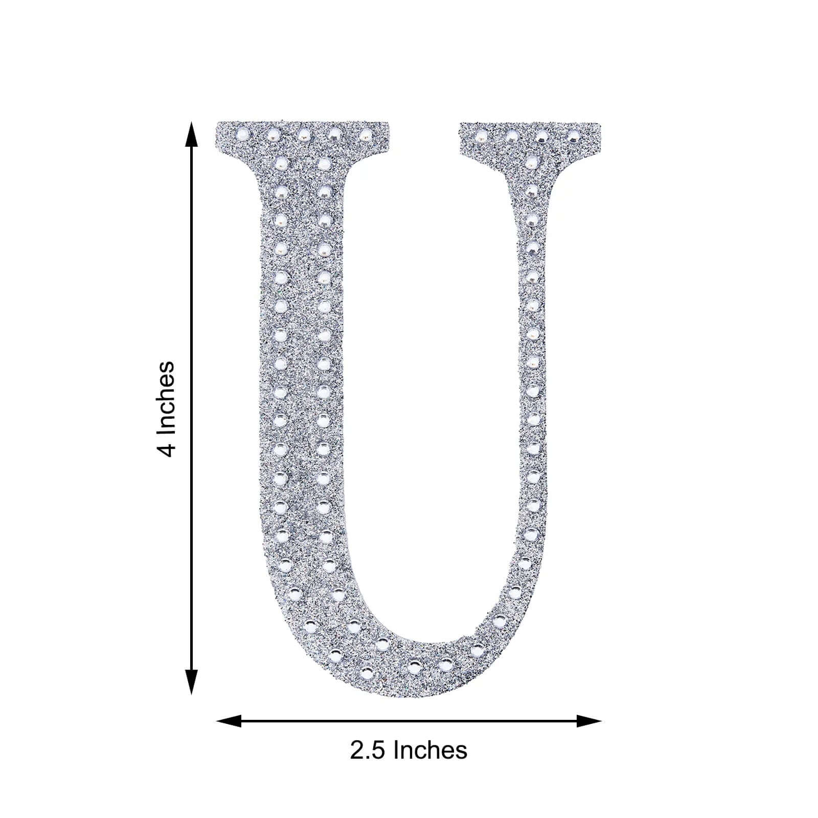Decorative Rhinestone Alphabet "U" Letter Stickers, Glitter Adhesive Craft Letters Silver DIY Sparkle Embellishments 4"