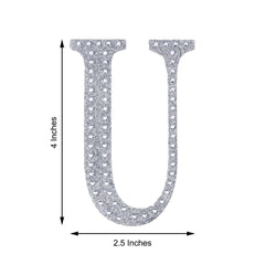 Decorative Rhinestone Alphabet "U" Letter Stickers, Glitter Adhesive Craft Letters Silver DIY Sparkle Embellishments 4"
