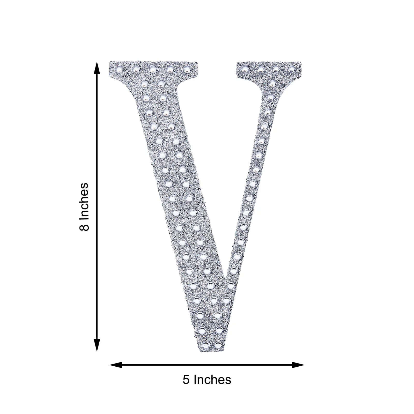 Decorative Rhinestone Alphabet "V" Letter Stickers, Glitter Adhesive Craft Letters Silver DIY Sparkle Embellishments 8"