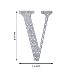Decorative Rhinestone Alphabet "V" Letter Stickers, Glitter Adhesive Craft Letters Silver DIY Sparkle Embellishments 8"