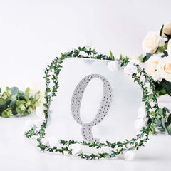 Decorative Rhinestone Alphabet "Q" Letter Stickers, Glitter Adhesive Craft Letters Silver DIY Sparkle Embellishments 8"
