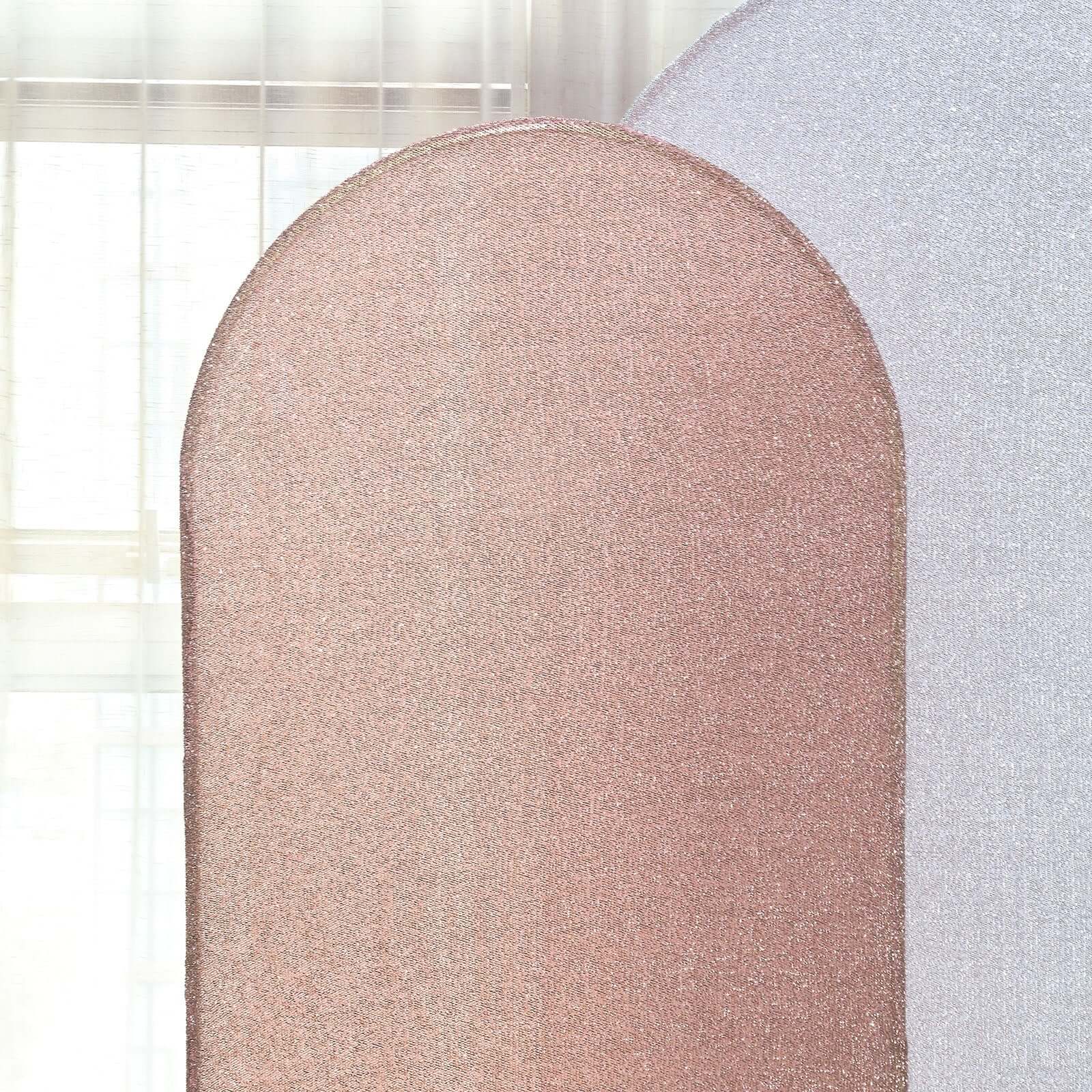6ft Rose Gold Shimmer Tinsel Spandex Chiara Backdrop Stand Cover For Fitted Round Top Wedding Arch