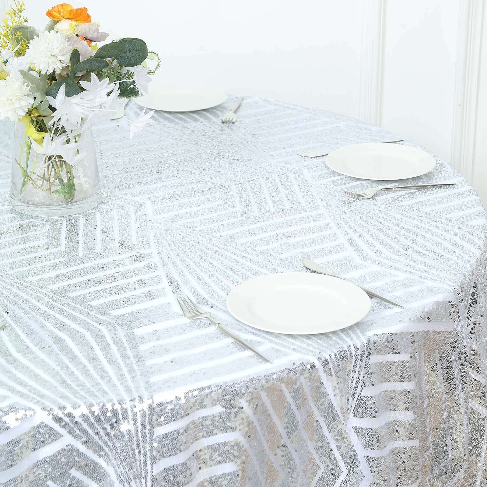 Sequin 72" Table Overlay Square Tablecloth Silver - Diamond Glitz Table Cover