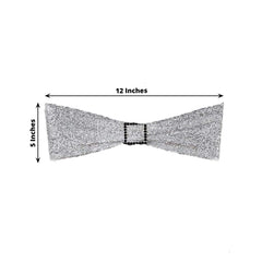 5 Pack Metallic Shimmer Tinsel Spandex Chair Sashes Silver - Durable and Reusable Stretch Chair Bands