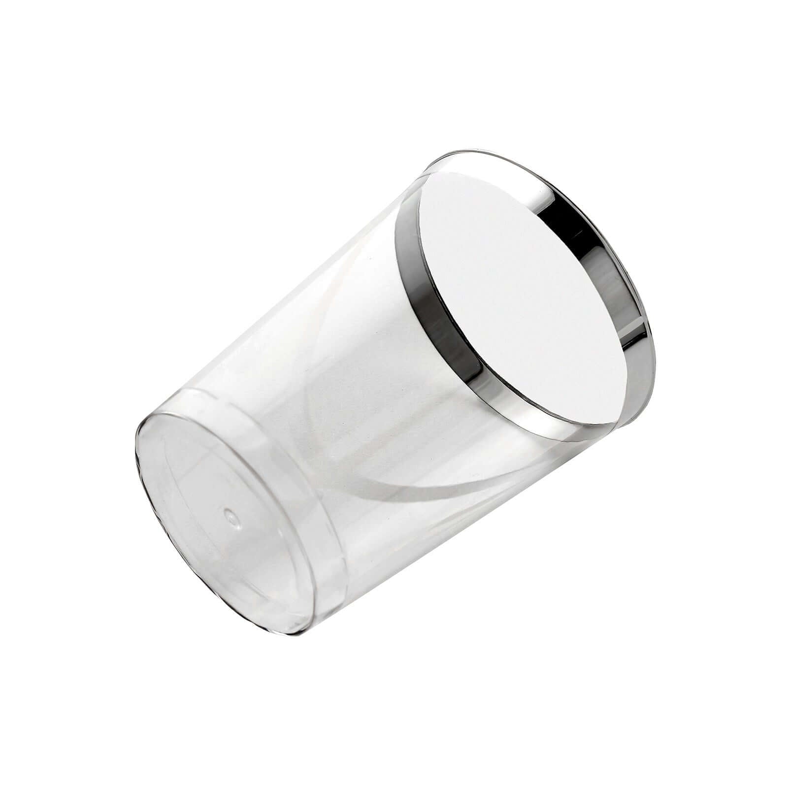 25-Pack Plastic Tumbler Cups Clear with Silver Rim - Stylish Disposable Party Glasses 10oz