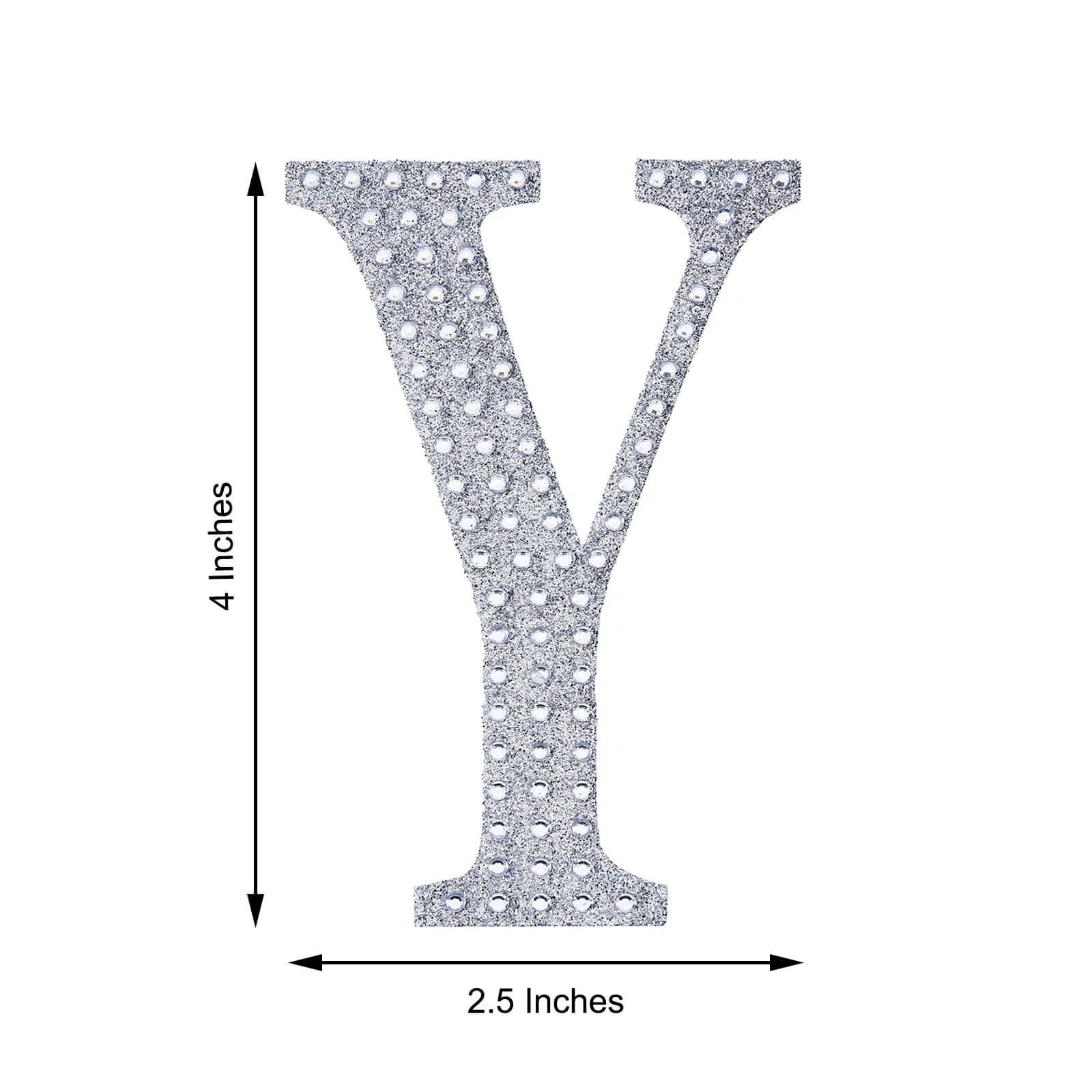 Decorative Rhinestone Alphabet "Y" Letter Stickers, Glitter Adhesive Craft Letters Silver DIY Sparkle Embellishments 4"
