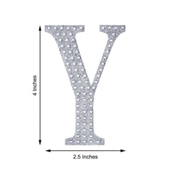 Decorative Rhinestone Alphabet "Y" Letter Stickers, Glitter Adhesive Craft Letters Silver DIY Sparkle Embellishments 4"