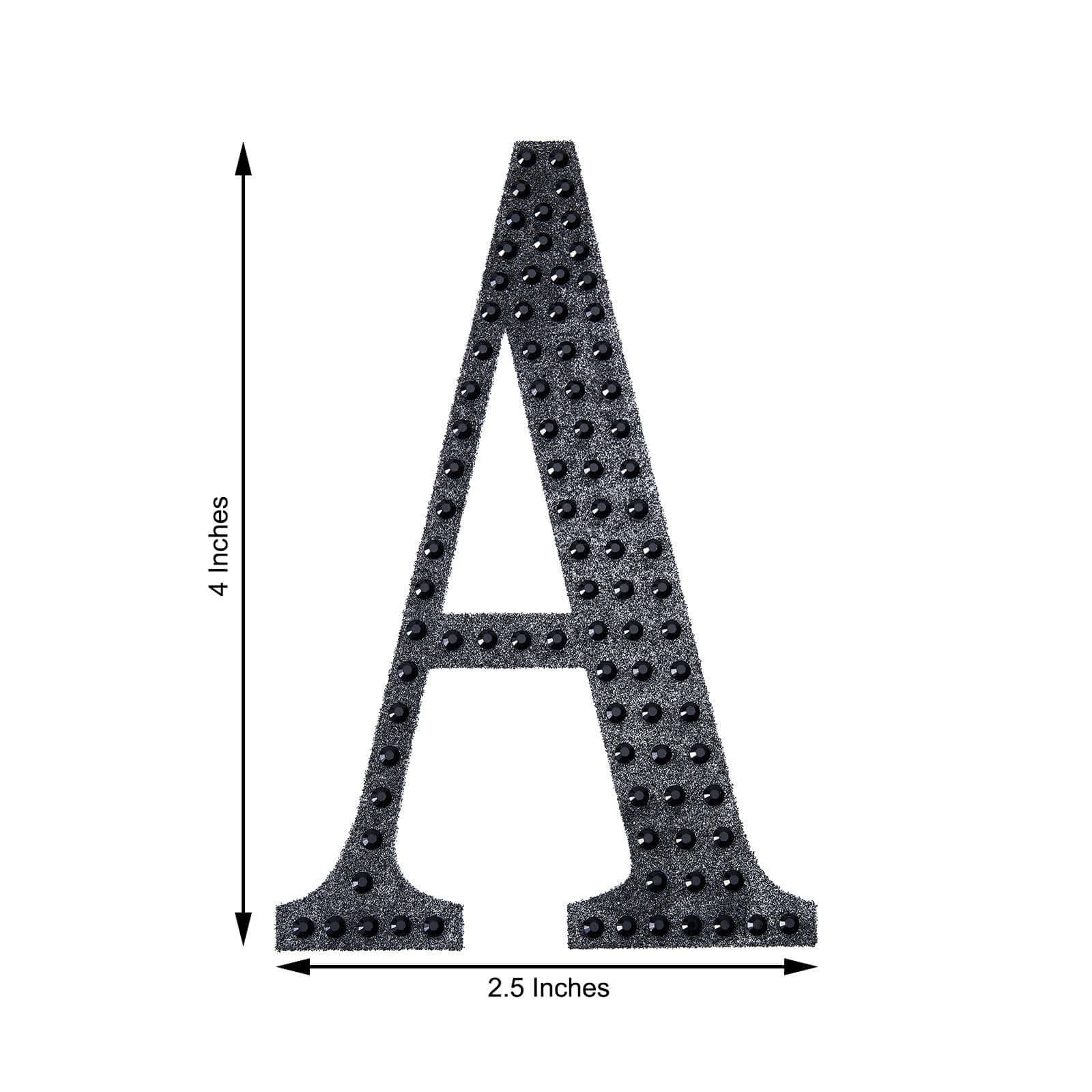 Decorative Rhinestone Alphabet "A" Letter Stickers, Glitter Adhesive Craft Letters Black DIY Sparkle Embellishments 4"