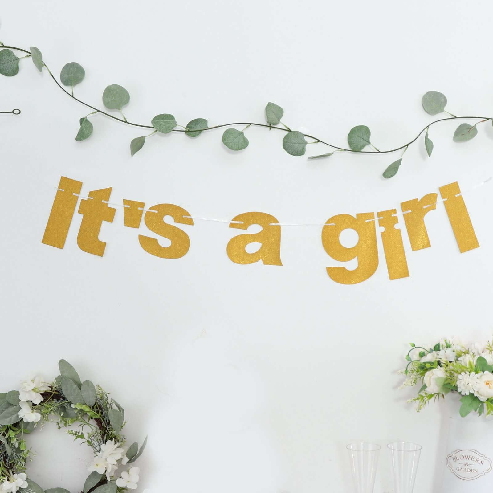 3ft Gold Glittered It's a Girl Paper Hanging Gender Reveal Garland Banner, Baby Shower Banner
