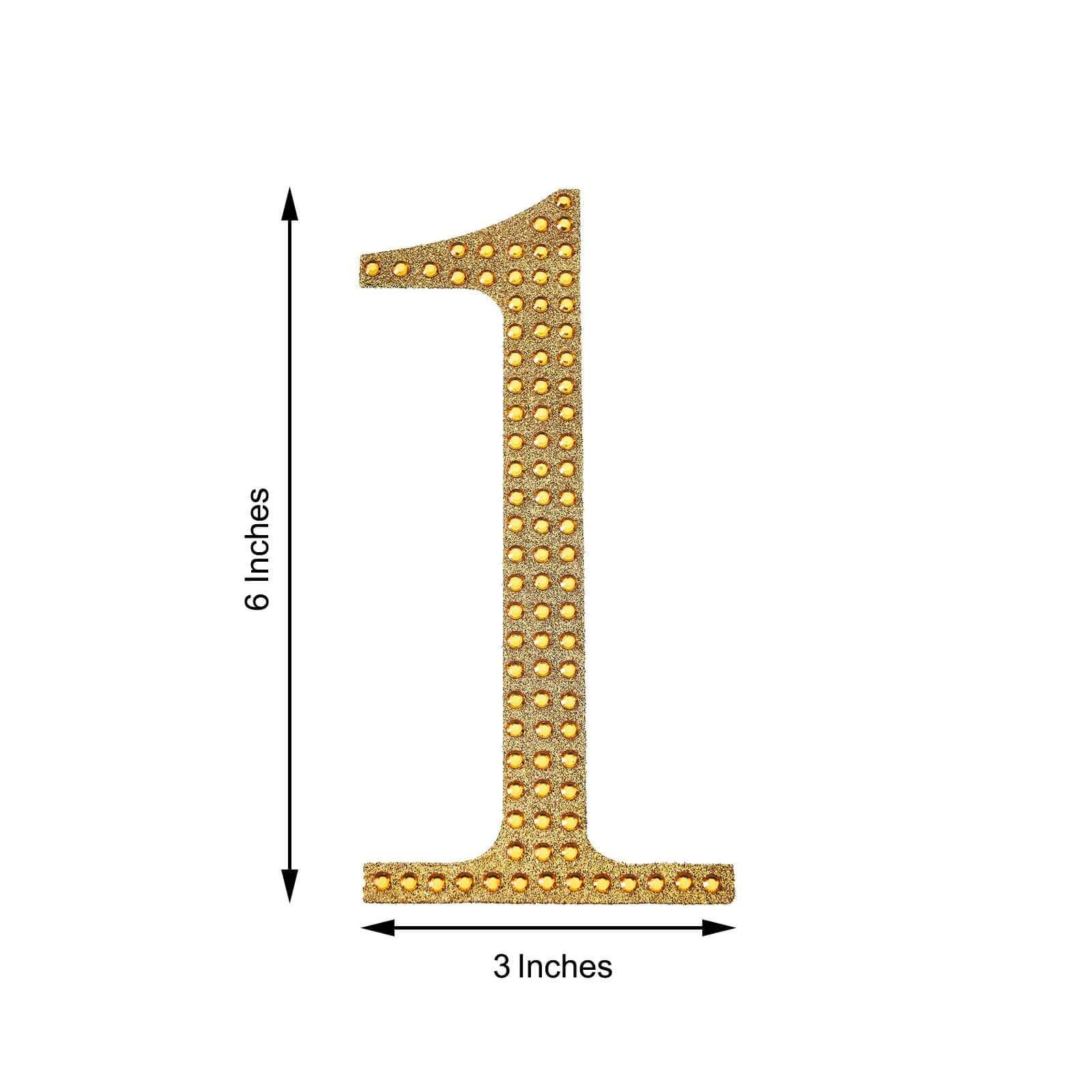 Decorative Rhinestone Number "1" Stickers, Glitter Adhesive Craft Numbers Gold DIY Sparkle Embellishments 6"