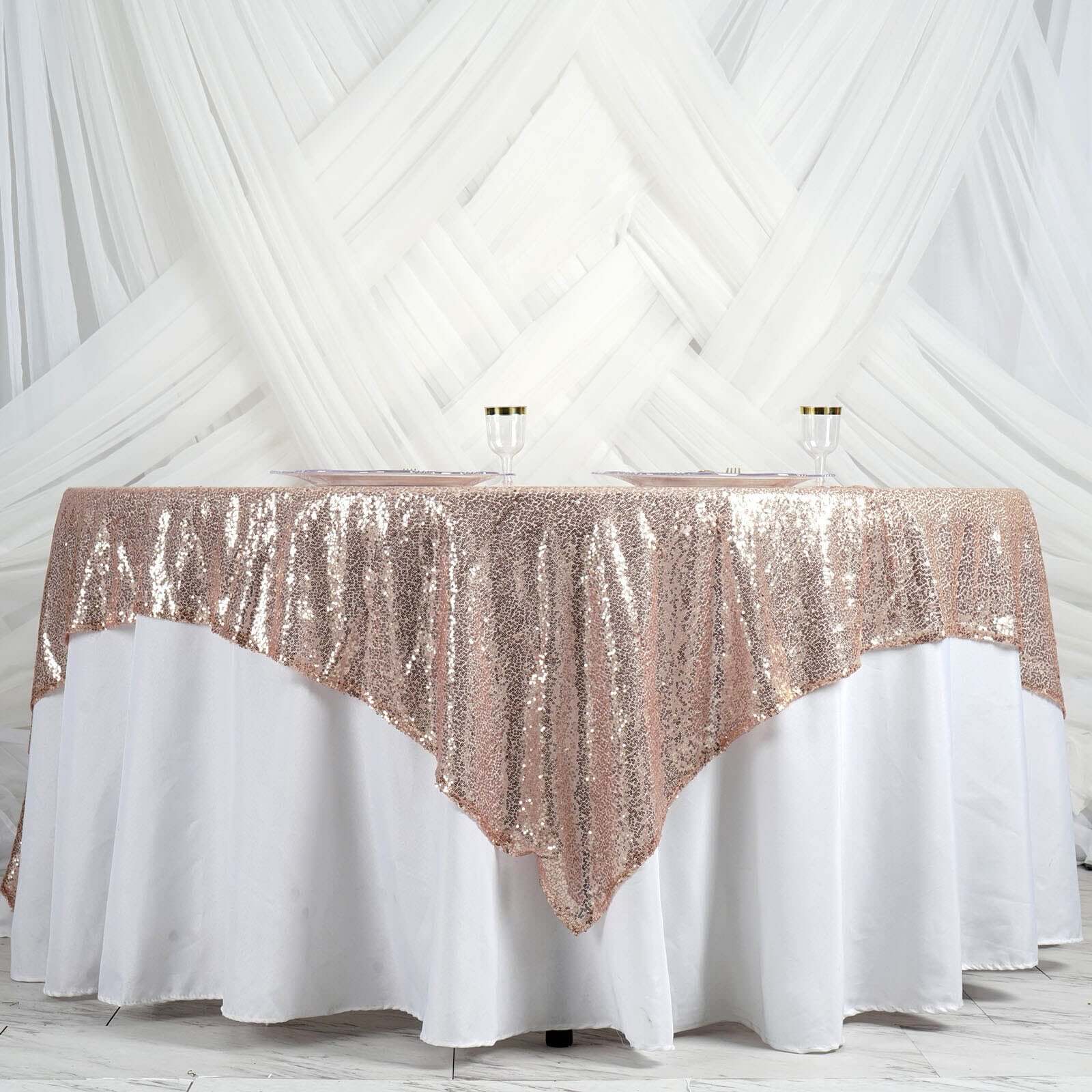 Sequin 90"x90" Table Overlay Square Tablecloth Blush - Sparkly Table Cover