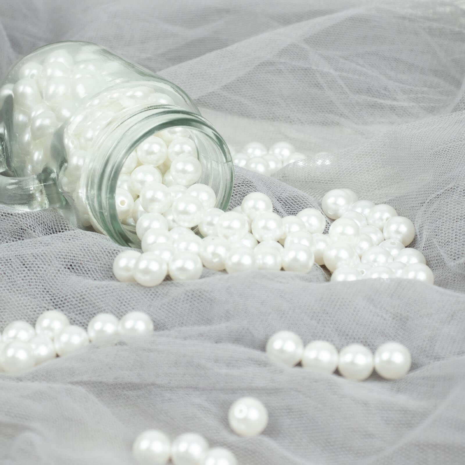 1000-Pack Faux Craft Pearl Beads White - Smooth Beads with Holes for Vase Filler Jewelry Making Bridal Accessories & Event Decor 10mm