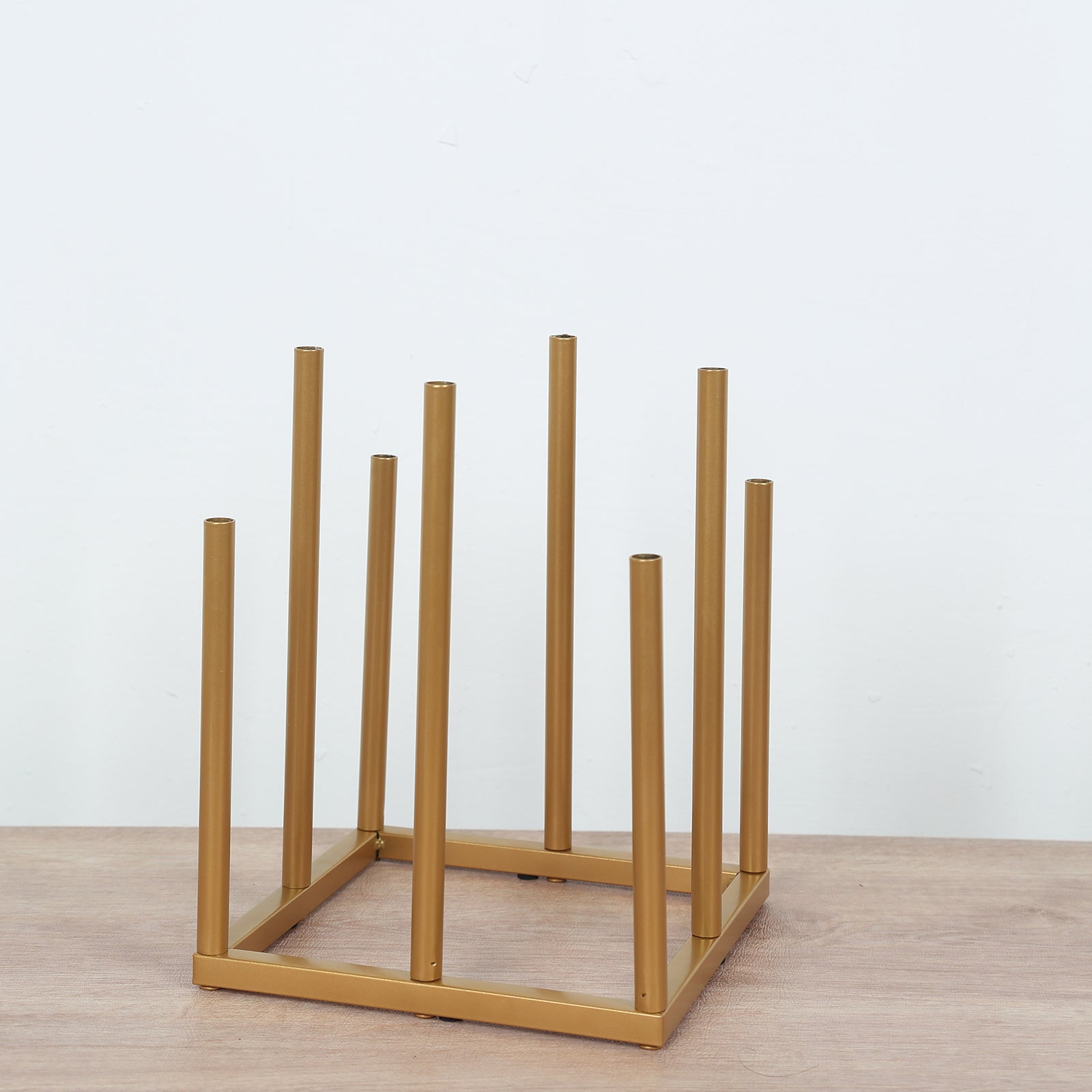 Flower Vase Gold Metal Minimalist 8-Tubes Square Base Design - Single Stem Bud Centerpiece for Arrangements 10"